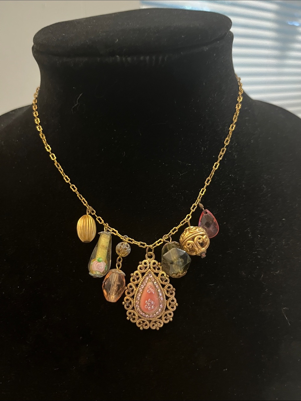 Cookie Lee Dainty Hand Blown Art Glass Bead Pendant Necklace